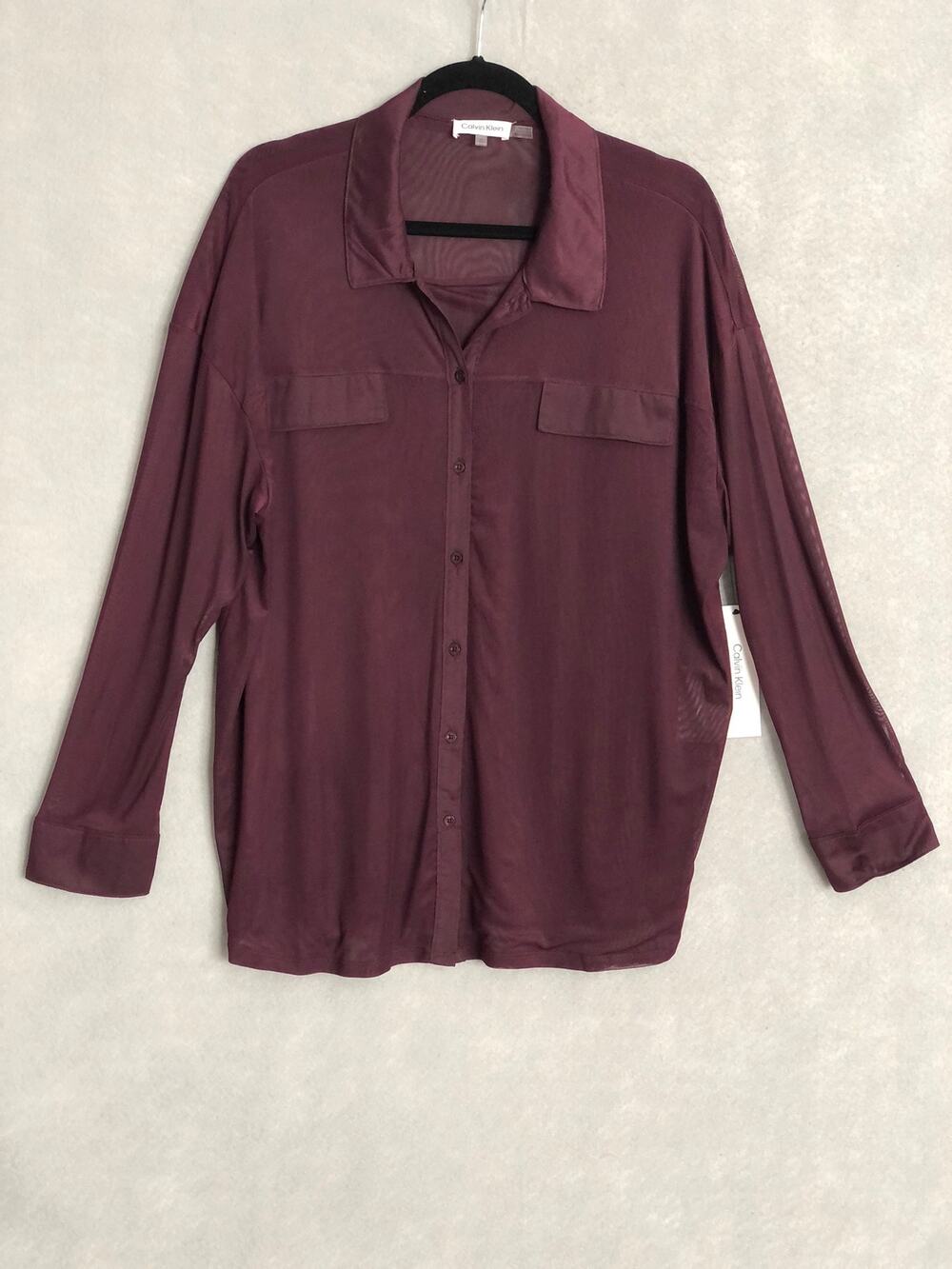 Calvin Klein Mesh Top Button Front Purple Women's Large NEW